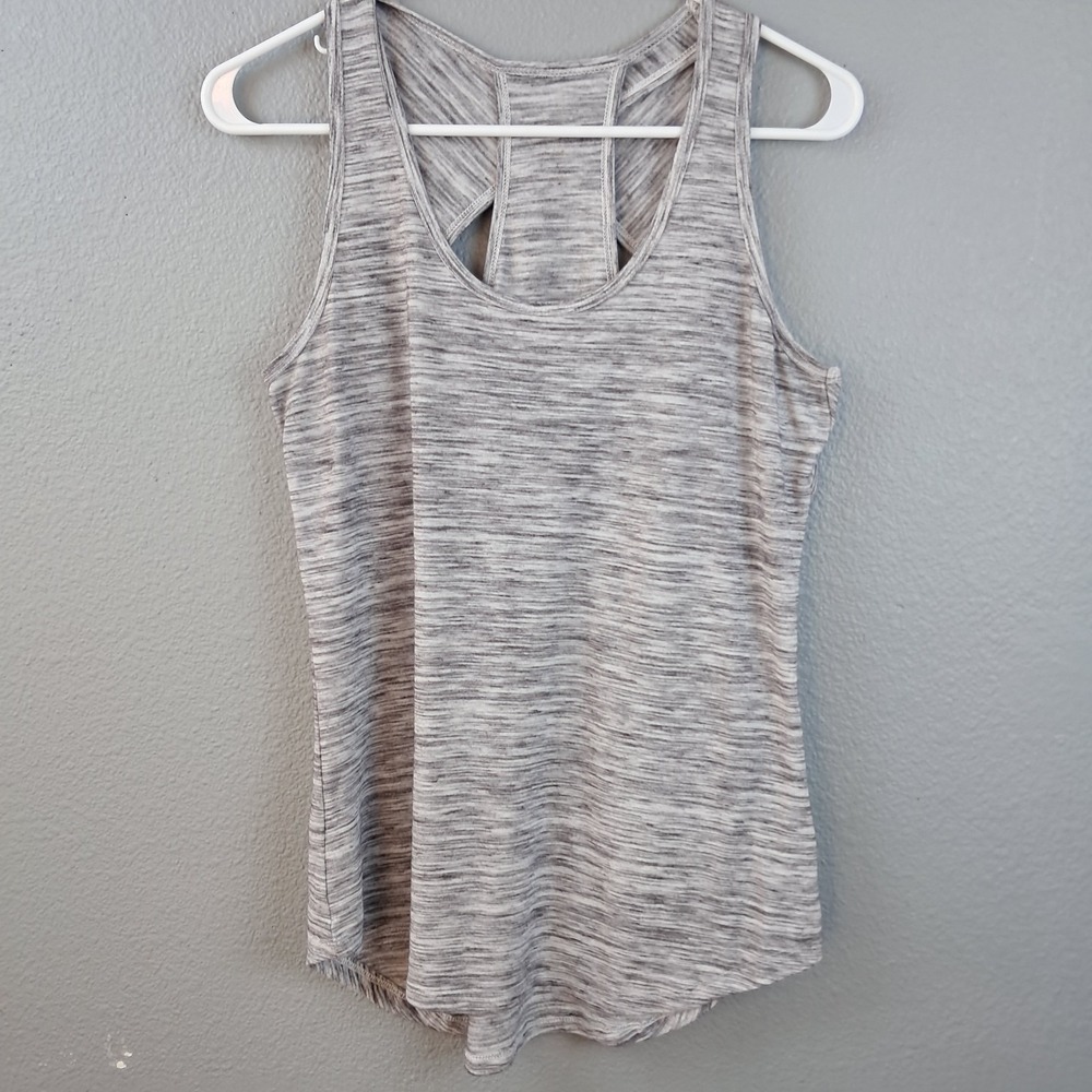 Balance Collection Women's Gray Racerback Tank Top Striped Keyhole Back Small‎